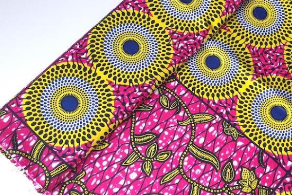 YELLOW CIRCLE JUNGLE Waxprint Stoff